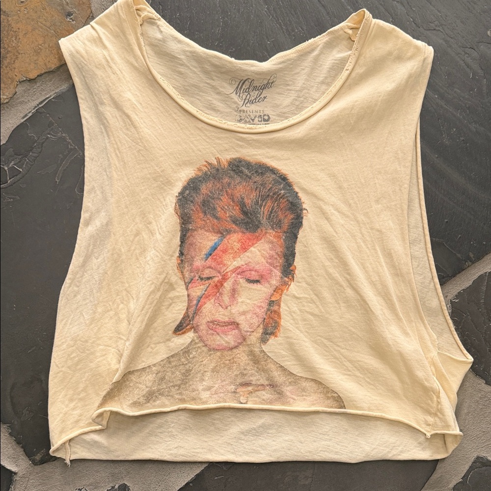 David Bowie Aladdin Sane Graphic Crop Tank - Cream